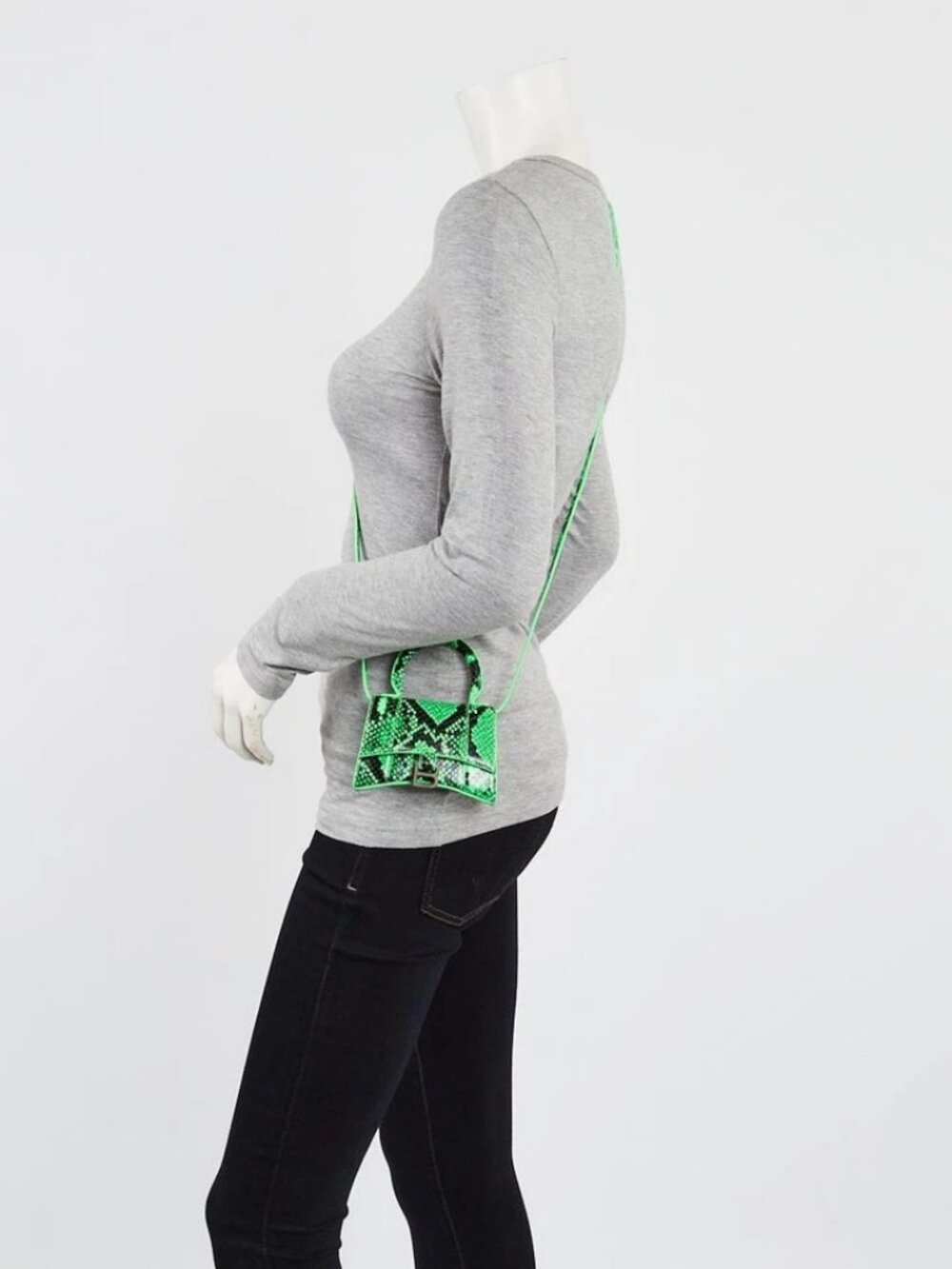 Balenciaga Green/Black Faux Python Leather Hourglass Mini Top Handle Bag - Picture 5 of 11